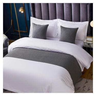Imagem de Cachecol de corredor de cama de hotel cor sólida sem desbotamento proteção de cama de linho de algodão decoração de cama moderna toalha de cama macia para cama de solteiro queen king size cinza