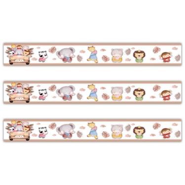 Imagem de Kit 3 Faixas Decorativas Papel Parede Infantil Animais Carro Titulo Marrom
