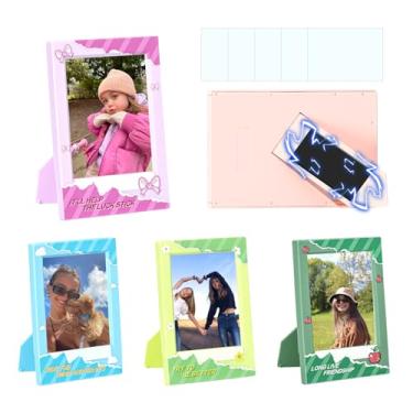 Imagem de CAIYOULE Mini porta-retrato de 7,6 cm para Fujifilm Instax Mini 41/12/11/EVO/SE/9/8/7+/99 e Polaroid 8,4 x 2,2 porta-retratos tamanho carteira para geladeira para exibição de mesa, pacote com 5 cores