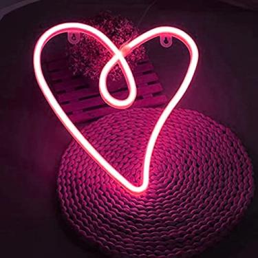Imagem de HULIN Sinal de coração neon sinal de luz neon USB ou asa alimentada por bateria luz neon luz noturna decoração de parede luzes de néon para casa quarto festa decoração de aniversário (rosa)
