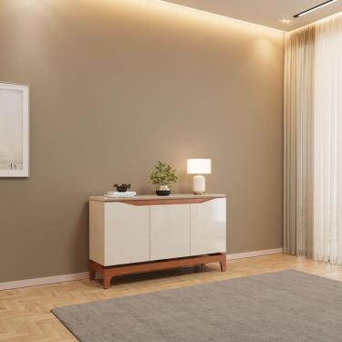 Imagem de Buffet com 3 Portas em MDF e 2 Prateleiras DJ Móveis Joile Freijó Off White