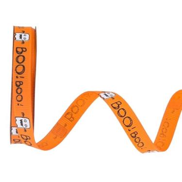 Imagem de shamjina Fita decorativa de Halloween, fita de embrulho, decoração multiuso de Halloween, suprimentos para embrulho de presentes para arranjos florais em casa, Laranja