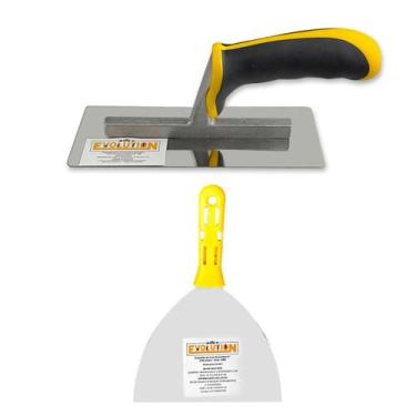 Imagem de Desempenadeira Rígida de Aço Inox 20x8cm Com Espátula Flexível Evoluti