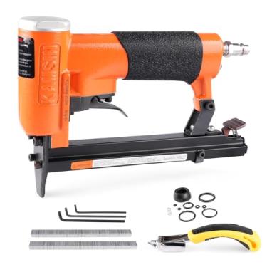 Imagem de KAMSIN Grampeador pneumático de estofamento KN7116 calibre 22, coroa de 9,5 cm, comprimento da perna de 1/10.2 cm a 5/20.3 cm, grampeador de fio fino para móveis e tecidos