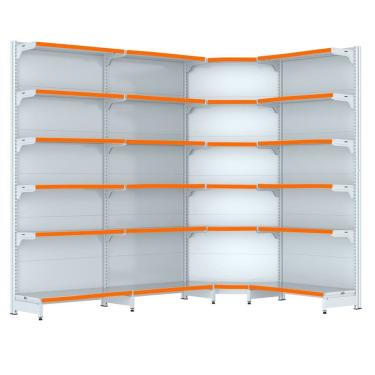 Imagem de Gondola Parede 202 Fit Farmacia Ate 3 M Bco 1 Canto Pe Laran