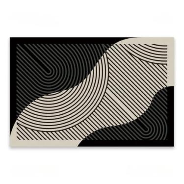 Imagem de Tapetes brancos minimalistas para sala de estar, área grande, linhas abstratas, quarto, design listrado, padrão geométrico (160 x 230 cm, 5,3 x 7,6 pés/QR-3)