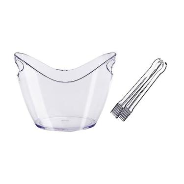 Imagem de balde de vinho Balde de gelo acrílico transparente com pinças, balde armazenamento oval 8 litros para bebidas e festas vinho plástico, cerveja, champanhe Refrigerador de cerveja(Clear)