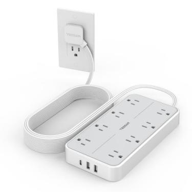 Imagem de Cabo de extensão TESSAN Surge Protector de 15 pés com 8 portas AC 3 US