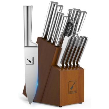 Imagem de Conjunto de Facas com Bloco de zenamento, 15 Peças, IMARKU, Marrom Claro