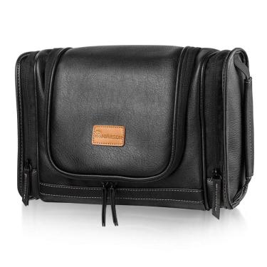 Imagem de Necessaire Masculina Vintage de Couro Sintético com Forro à Prova d, MIRASON, Preto