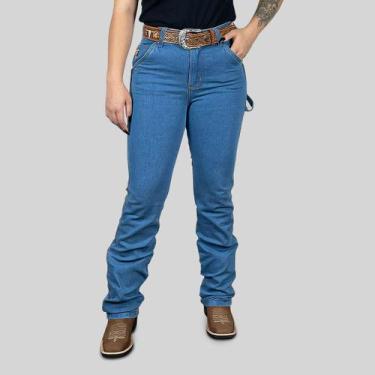 Imagem de Calça Jeans Carpinteira Feminina Cós Alto Larga Bolso Faca - Os Boiade