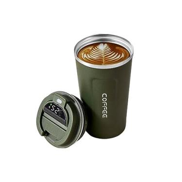 Imagem de Caneca com visor portátil, copo de café, aço inoxidável, térmico, frio, quente, copos para bebidas, viagem, vácuo, garrafa térmica, caneca de café (verde, 510 ml)