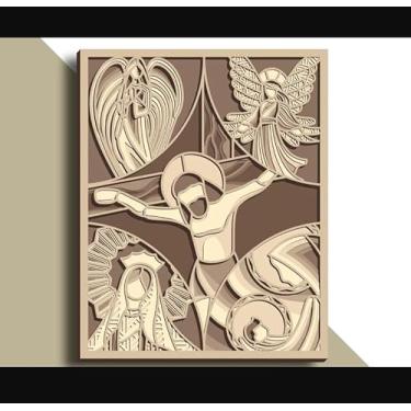 Imagem de Placa Decorativa 3D em MDF, Tema Vida de Jesus, Multicamadas, Acabamento Natural