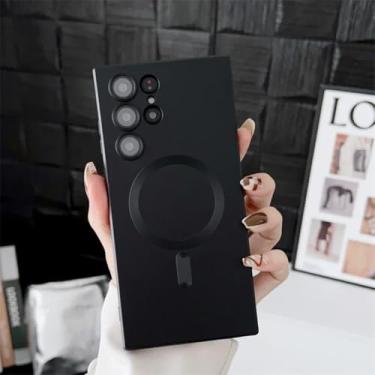 Imagem de HJZSZX Capa metálica macia magnética com lente para carregamento sem fio Galaxy S25 (para Galaxy S25/preto)