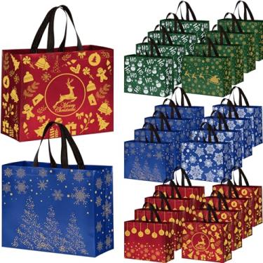 Imagem de SilTriangle Pacote com 24 sacos de lembrancinha de festa de Natal, reutilizáveis, não tecidos, sacos de presente de festa de Natal com alças (32 x 28 x 12 cm)