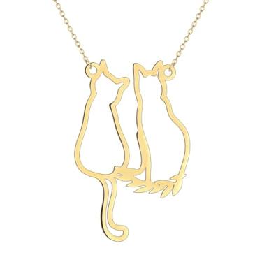 Imagem de JczR.Y Colar de dois gatos, pingente de amizade, casal, gatos, para mulheres, fofo, de aço inoxidável, animal, gatinho, joia vazada, abstrata, Aço inoxidável, Sem Pedra Preciosa