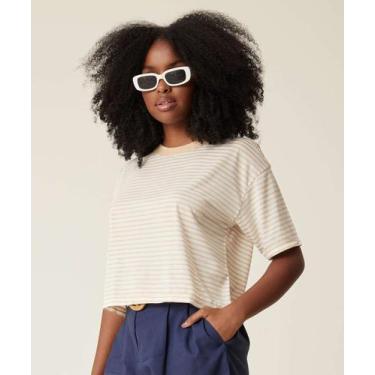 Imagem de Blusa Feminina Listrada Manga Curta Marisa-21006, Off white, GG
