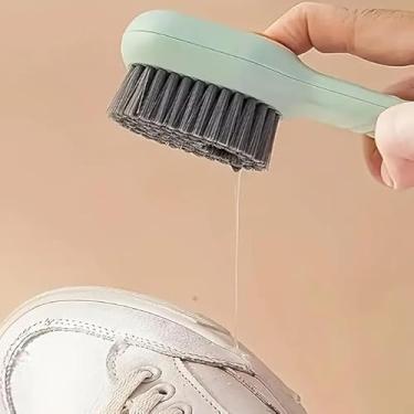 Imagem de 1 escova dispensadora de sabonete, escovas de tênis, escova de sapato multifuncional, escova de lavagem de sapatos doméstica, escova de limpeza tipo prensa, escova de sapato, cerdas macias (verde)