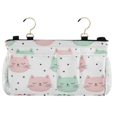 Imagem de Burbuja Organizador de armazenamento suspenso de rosto de gato com 2 alças e ganchos para casa, faculdade, dormitório, beliche, cama de hospital e berço
