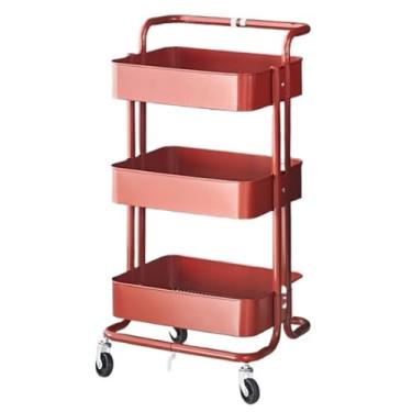 Imagem de Carrinho de rodinhas de 3 níveis com rodas, rack organizador de banheiro de aço carbono à prova d'água, unidade de prateleira de utilidade móvel para arte, artesanato, fraldas, armazenamento de