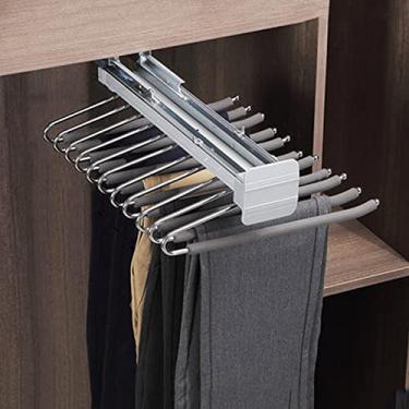 Imagem de Suporte extensível para calças para armário, cabide de duas fileiras de montagem superior com trilhos de amortecimento, haste de manobrista de braços 11/22 para guardar calças, cachecóis, toalhas e