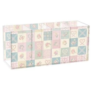 Imagem de Burbuja Porta-canetas de acrílico xadrez com coração de flor, 4 compartimentos, suporte de lápis transparente para pincéis de maquiagem, acessórios de mesa de escritório em casa