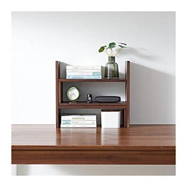 Imagem de Armário de arquivo vintage marrom de madeira organizador de mesa rack de armazenamento de escritório suporte ajustável prateleira de livros expansível suporte de impressora de mesa escritório