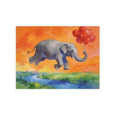 Imagem de Impressão em tela de arte de parede animal - balão vermelho elefante - pintura de decoração moderna - imagens para quarto de crianças escritório 60 x 80 cm 24 x 31 polegadas sem moldura