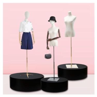 Imagem de Suportes de exibição para loja de roupas, boutiques e loja de noivas, suporte de pedestal de exibição para manequim, base de plataforma de bloco de exibição redonda para eventos, fotos (preto, 50 x 15