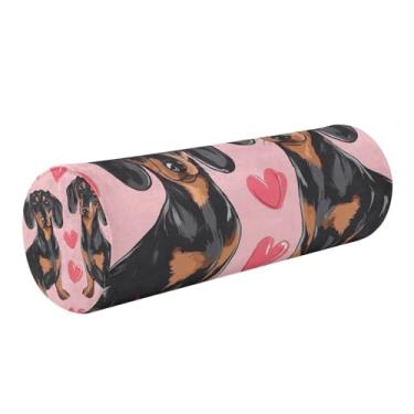 Imagem de Burbuja Dogs in Love Almofada cilíndrica redonda para alívio da dor no pescoço, almofada de viagem cervical de espuma viscoelástica com capa lavável removível para cama, cabeça e pernas traseiras