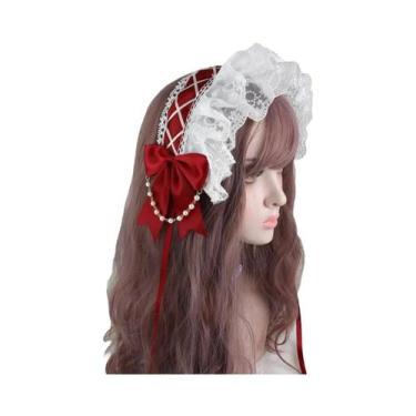 Imagem de Tiara Feminina Sweet Lolita Com Babados, Laço De Renda E Fitas, Com Gr