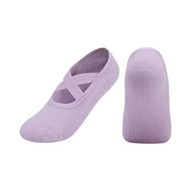 Imagem de Meias De Algodão Antiderrapantes Para Yoga, Pilates E Dança, Com Banda