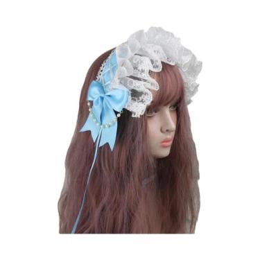 Imagem de Tiara Feminina Sweet Lolita Com Babados, Laço De Renda E Fitas, Com Gr