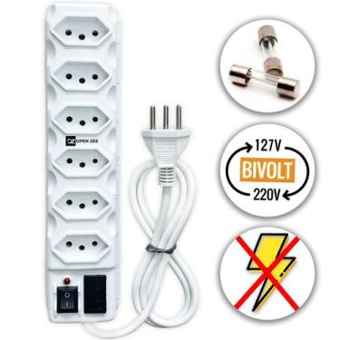 Imagem de Filtro de Linha 6 Tomadas Branco Régua 110/220v Bivolt Universal C/ Pr