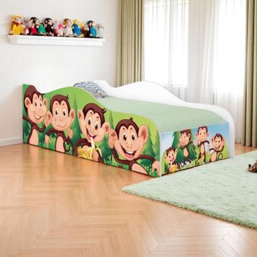 Imagem de Cama Infantil Safari Macaquinhos Mini Cama Madeira Branco Mobili com Grade de Proteção