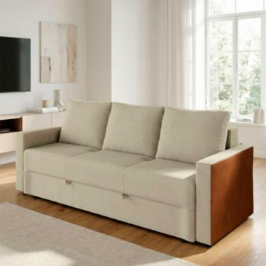 Imagem de Sofá Cama Pompeia Safira 3 Lugares Retrátil 210cm Caramelo e Bege Couro Sintético Matrix