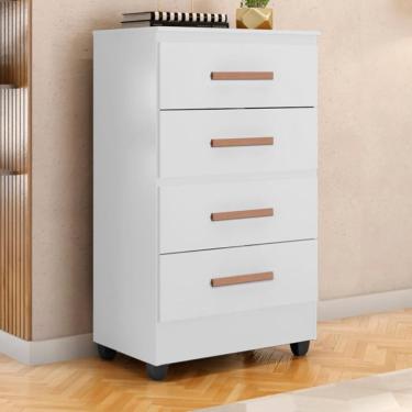 Imagem de Cômoda Lite 4 Gavetas MDP com Corrediça Telescópica Branco Brilho 56cm para Quarto Móveis Leão