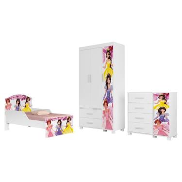 Imagem de Conjunto Quarto Infantil 3 Peças Lívia com Mini Cama Guarda-Roupa e Cômoda em MDF Milani Movelaria