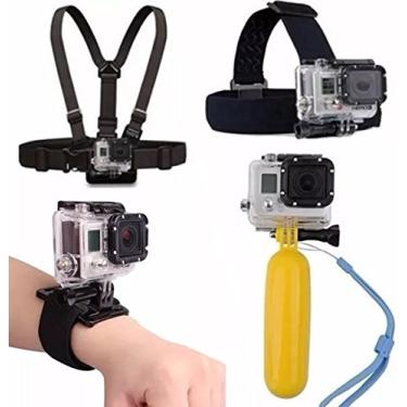 Imagem de Pacote com Acessórios para câmeras de ação Gopro Xiaomi Sport Cam Hd e outras câmeras do mesmo estilo com cinta peito e cabeça suporte pulso e flutuador (4 itens)