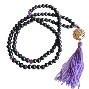 Imagem de Japamala 108 Contas de Pedra Natural Hematita com Cristal de Vidro (Lilás)