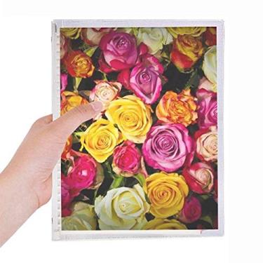 Imagem de Caderno de folhas soltas e brancas com rosas vermelhas e rosa e laranja