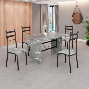 Imagem de Conjunto Sala de Jantar Mesa Retangular 120x75cm Tampo Granito Topázio 4 Cadeiras Marselha Paraopeba/ Preto Fosco