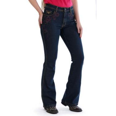 Imagem de Calça Country Feminina Jeans Escuro Plus Size Flare Pedraria - Rodeo F