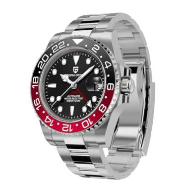 Imagem de BY BENYAR Relógio masculino Pagani Design GMT, relógios mecânicos de vidro de safira de luxo, relógio automático de aço inoxidável de 40 mm resistente à água para homens 1662, Preto,