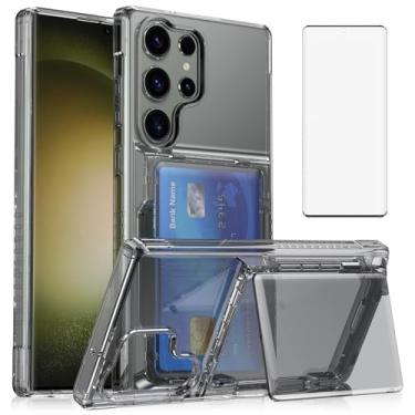Imagem de Asuwish Capa de celular para Samsung Galaxy S23 Ultra 5G capa carteira transparente transparente com protetor de tela de vidro temperado e compartimento fino para cartão de crédito S23Ultra 23S S 23