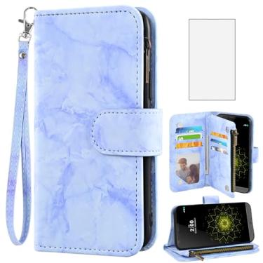 Imagem de Asuwish Capa de celular para LG G5 carteira de celular com protetor de tela de vidro temperado e couro mármore flip suporte para cartão de crédito LGG5 SE LG5 G 5 5G mulheres homens roxo