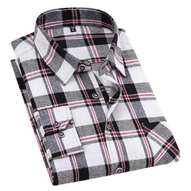 Imagem de JXQXHCFS Camisa masculina de flanela regular manga longa escovada bolso único casual xadrez, Mm-20, GG