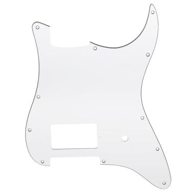 Imagem de Musiclily Pro 11 Furos Single Coberto Humbucker e Ranhura Potenciômetro Escudo para Guitarra EUA/México Fender Tom Delonge Strat Style, 3 camadas Branco