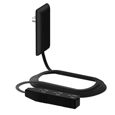 Imagem de LIDER Extensor de tomada de face plana com 3 receptáculos, plugue de placa de parede ultrafino com extensor de cabo e extensão de 3 tomadas, cabo de 2,4 m, LWE8-315-BK, preto
