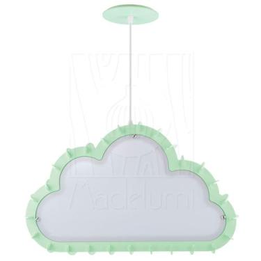 Imagem de Luminária Pendente Madeira Nuvem 50cm Verde Claro Infantil - Madelumi
